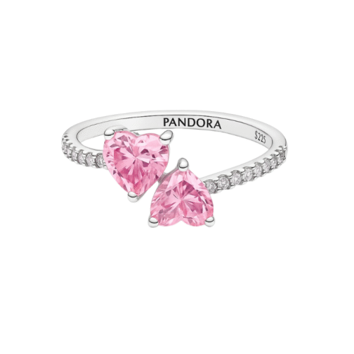 Pandora خاتم قلبين لون بينك