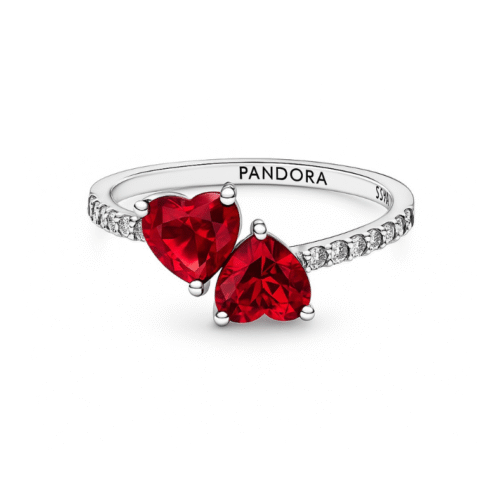 Pandora خاتم قلبين لون احمر
