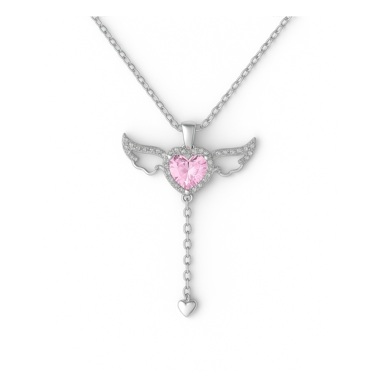 سلسله القلب المجنح البينك – Winged heart necklace