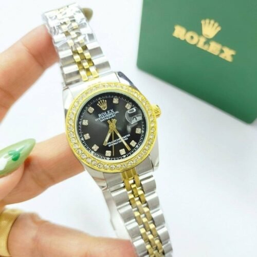 ساعة روليكس فضي*مينا اسود (فصوص)