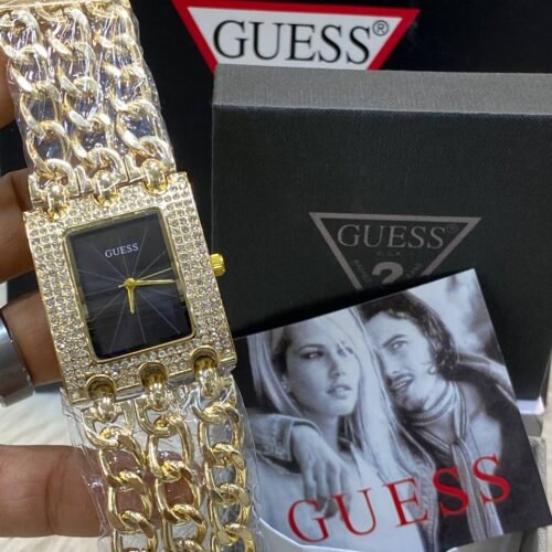 ساعةGUESS حريمي جولد*مينا أسود (فصوص)