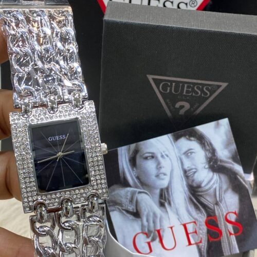 ساعةGUESS حريمي  سيلفر*مينا أسود (فصوص)