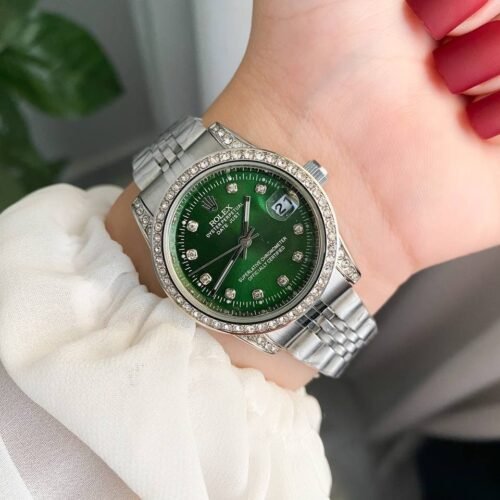 ساعة روليكس سيلفر*مينا اخضر(فصوص)