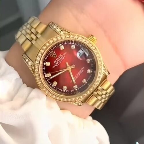 ساعة روليكس ذهبي*مينا احمر (فصوص)